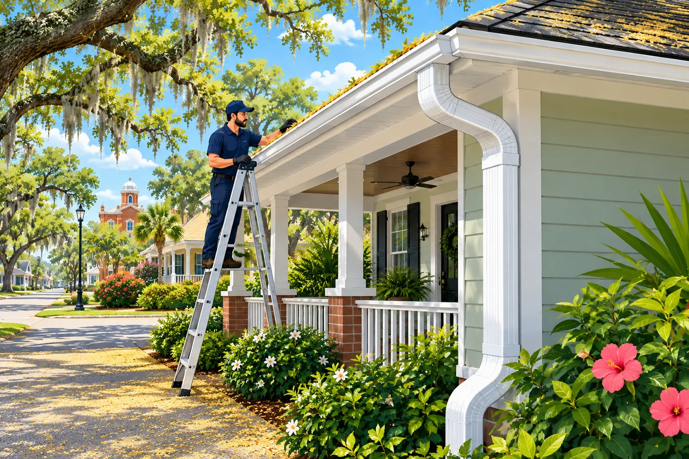 Illustration: gutters and a downspout at a Eatonville-area home in Florida weather